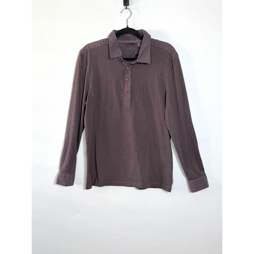 Ted Baker Long Sleeve Polo Shirt Men L(4) Plum Jersey Knit Preppy Smart Casualua